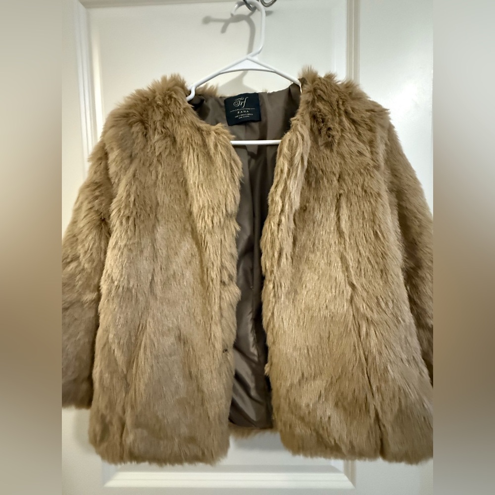 Zara Teddy Jacket in Tan Faux Fur